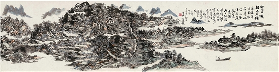 黄宾虹 山川卧游卷（局部） 40.5×305cm 纸本设色 1952年 中国嘉德2011秋季拍卖 成交价：5290万元人民币