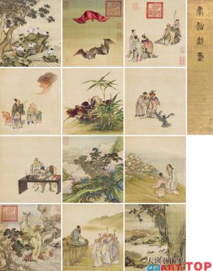清宫廷画家合绘寿意图册 册页 （十二开）