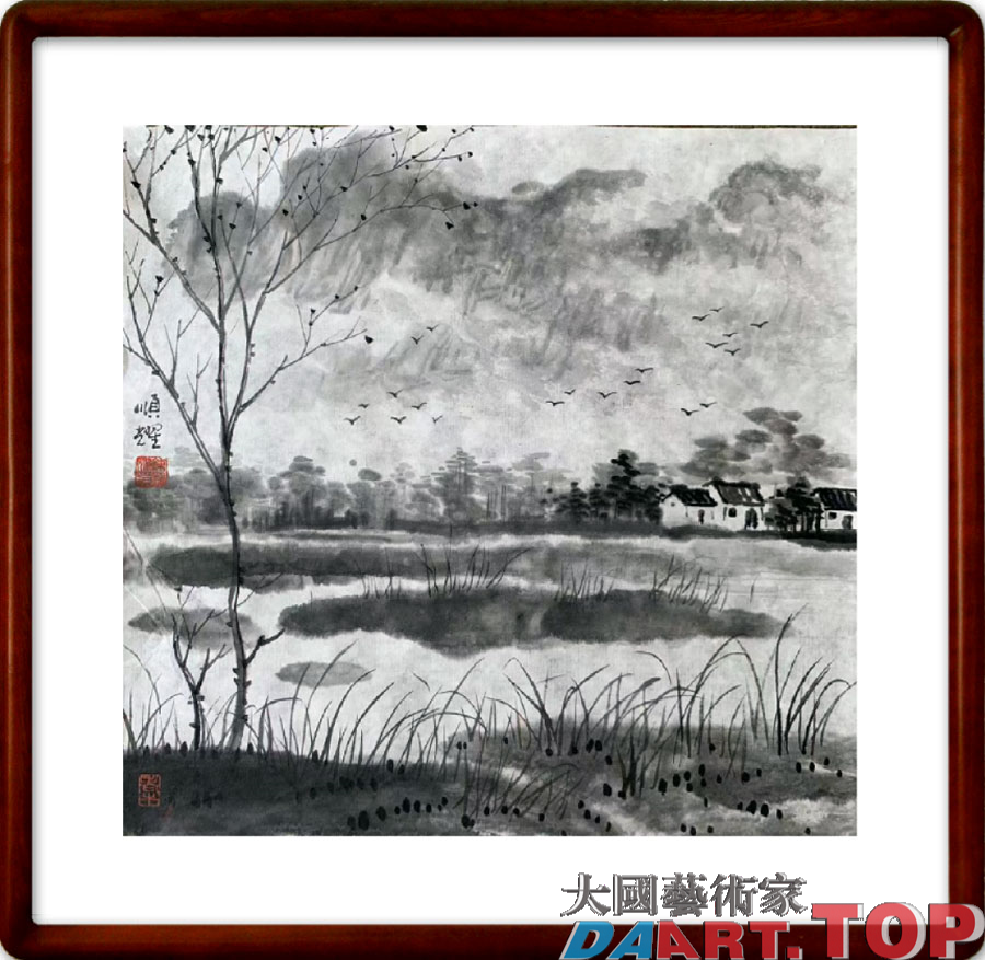 《天台乡村图》陈顺耀著名国家一级美术师